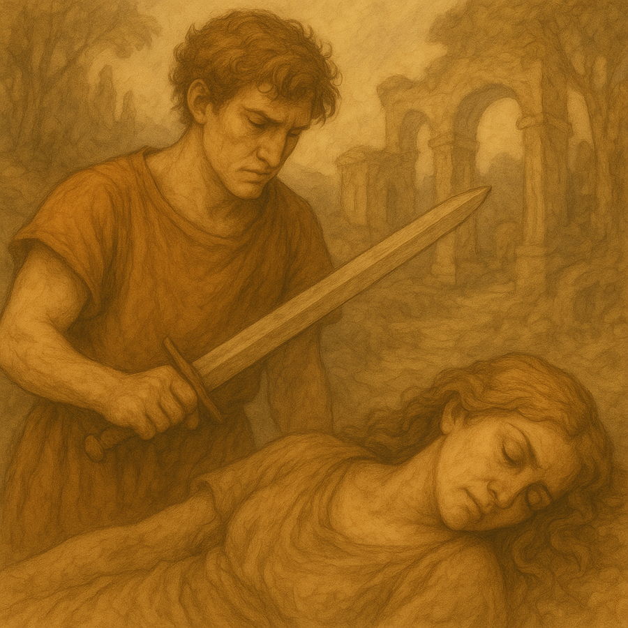 Orpheus leading Eurydice out of the underworld