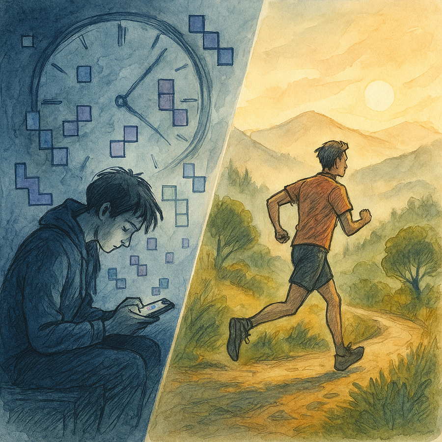 Person playing mobile game late at night