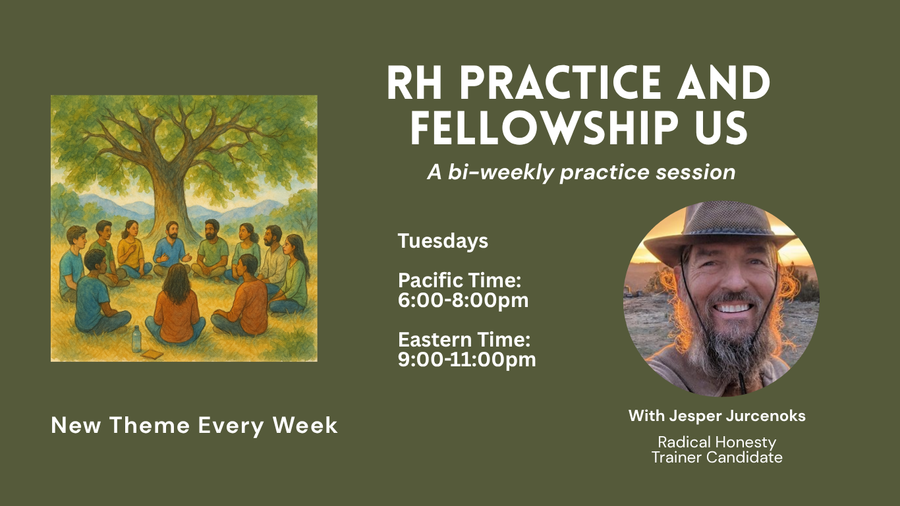 Banner for weekly practice and fellowship - People Sitting in Circle Under Live Oak - Radical Honesty Online fellowship